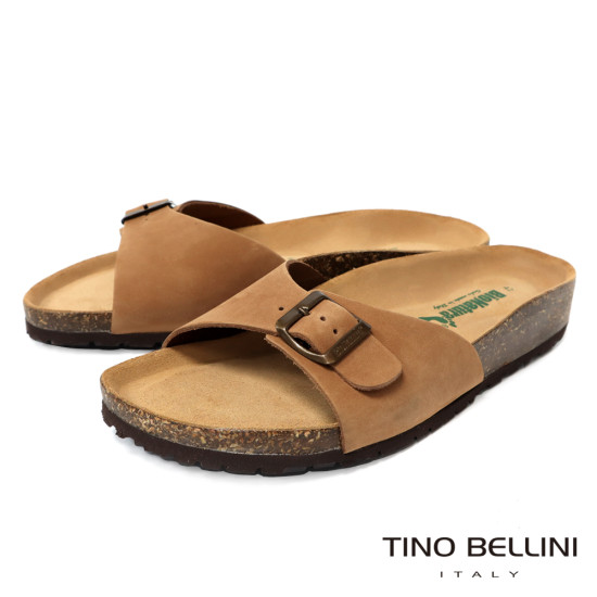 TINO BELLINI 貝里尼 義大利進口 BIONATURA 男款 真皮 軟木軟底 勃肯 拖鞋 HM0B003-9(駝色)