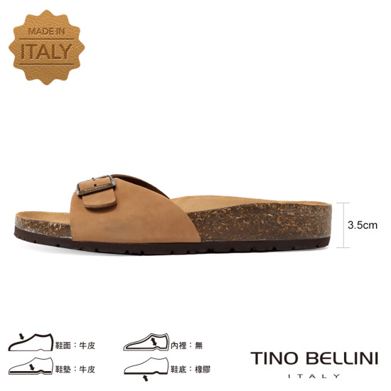 TINO BELLINI 貝里尼 義大利進口 BIONATURA 男款 真皮 軟木軟底 勃肯 拖鞋 HM0B003-9(駝色)