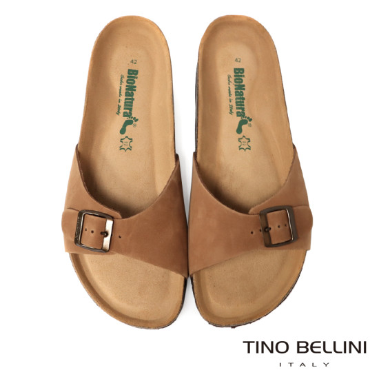 TINO BELLINI 貝里尼 義大利進口 BIONATURA 男款 真皮 軟木軟底 勃肯 拖鞋 HM0B003-9(駝色)