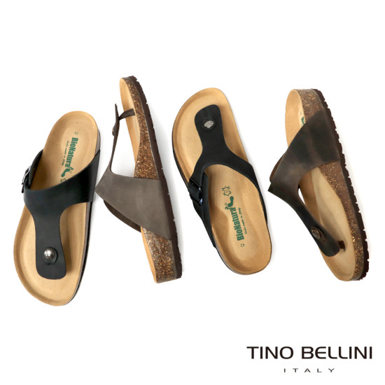 TINO BELLINI 貝里尼 歐洲進口 BIONATURA 腳床舒適鞋 男款 真皮 軟木軟底夾腳涼拖鞋 HM0B004-6
