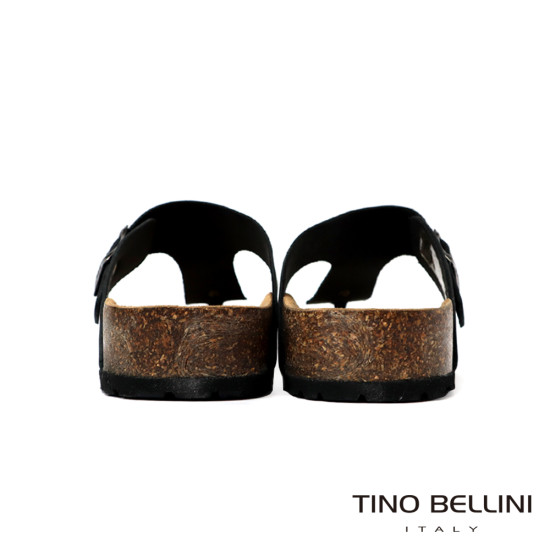 TINO BELLINI 貝里尼 歐洲進口 BIONATURA 腳床舒適鞋 男款 真皮 軟木軟底夾腳涼拖鞋 HM0B004-U(黑瘋)