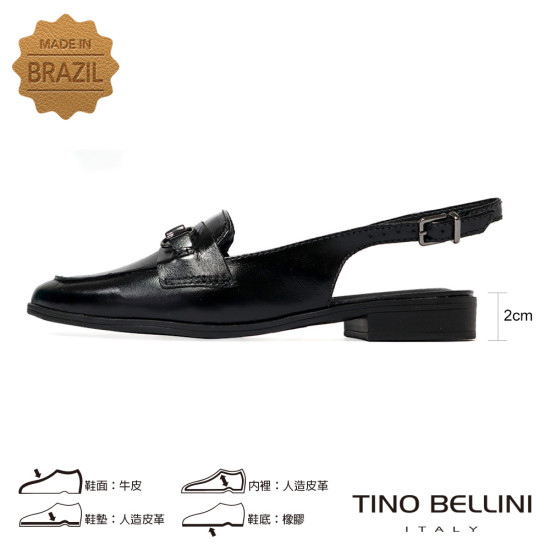 TINO BELLINI 貝里尼 巴西進口 復古飾扣露跟樂福鞋FW0T001-1(黑色)