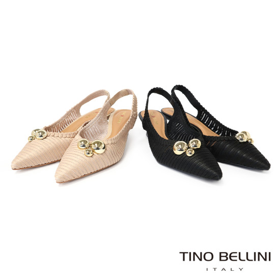TINO BELLINI 貝里尼 巴西進口 氣質女神金色圓球飾釦尖頭低跟鞋FW1T013-1(黑色)