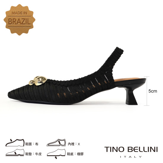 TINO BELLINI 貝里尼 巴西進口 氣質女神金色圓球飾釦尖頭低跟鞋FW1T013-1(黑色)