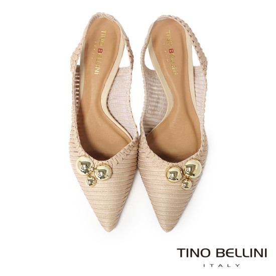 TINO BELLINI 貝里尼 巴西進口 氣質女神金色圓球飾釦尖頭低跟鞋FW1T013-3(米色)