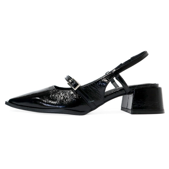 TINO BELLINI 貝里尼 巴西進口 都會雅漆皮尖頭後繫帶低跟鞋FW1V015-1(黑色)