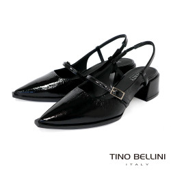 TINO BELLINI 貝里尼 巴西進口 都會雅漆皮尖頭後繫帶低跟鞋FW1V015-1(黑色)