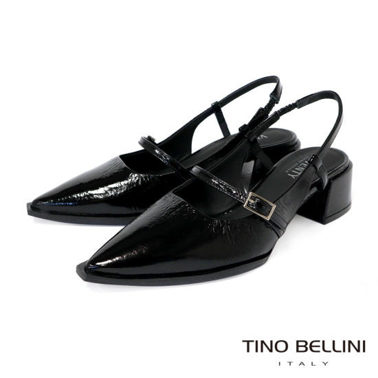 TINO BELLINI 貝里尼 巴西進口 都會雅漆皮尖頭後繫帶低跟鞋FW1V015-1(黑色)