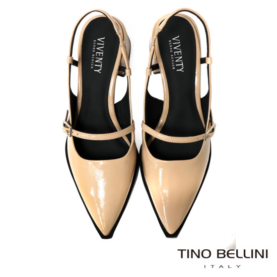 TINO BELLINI 貝里尼 巴西進口 都會雅漆皮尖頭後繫帶低跟鞋FW1V015-3(米色)