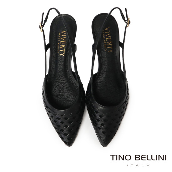 TINO BELLINI 貝里尼 巴西進口 編織造型繫帶低跟鞋FW1V017-1(黑色)