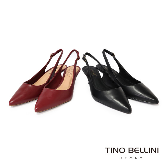 TINO BELLINI 貝里尼 巴西進口 極致簡約真皮尖頭小貓跟露跟鞋FW1V018-A(酒紅色)