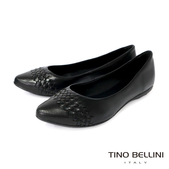 TINO BELLINI 貝里尼 巴西進口 真皮編織尖頭平底鞋FWBT041-1(黑色)