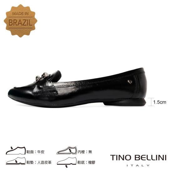 TINO BELLINI 貝里尼 巴西進口 經典金屬飾釦樂福鞋FWBT042-1(黑色)