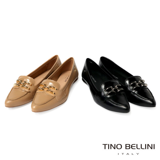 TINO BELLINI 貝里尼 巴西進口 經典金屬飾釦樂福鞋FWBT042-3(米色)
