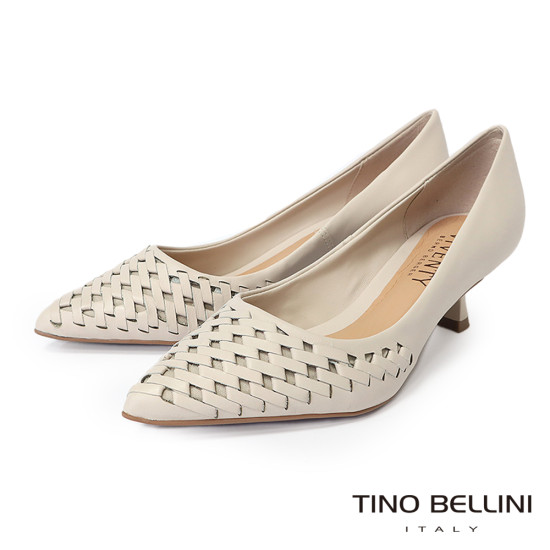 TINO BELLINI 貝里尼 巴西進口 歐美時尚編織淺口跟鞋FWCV046-0(白色)