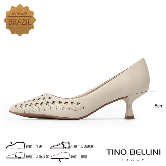 TINO BELLINI 貝里尼 巴西進口 歐美時尚編織淺口跟鞋FWCV046-0(白色)