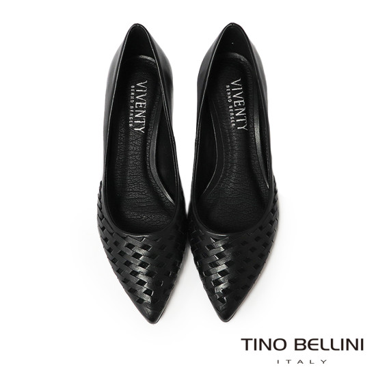 TINO BELLINI 貝里尼 巴西進口 歐美時尚編織淺口跟鞋FWCV046-1(黑色)