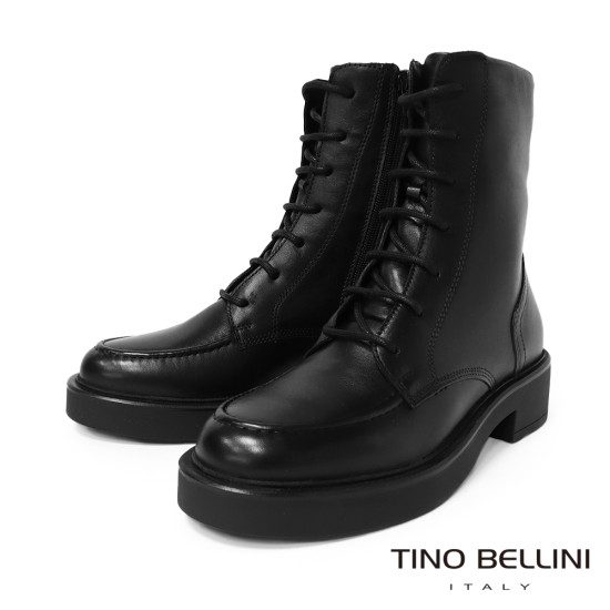 TINO BELLINI 貝里尼 阿爾巴尼亞進口 經典百真皮厚底綁帶馬丁靴FWMT017-1(黑色)