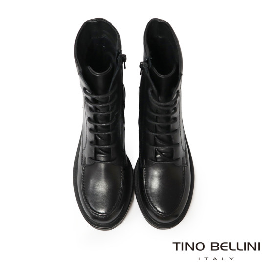 TINO BELLINI 貝里尼 阿爾巴尼亞進口 經典百真皮厚底綁帶馬丁靴FWMT017-1(黑色)