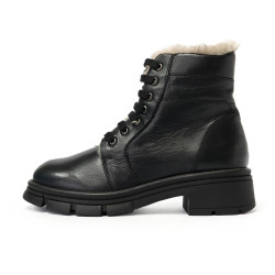 TINO BELLINI 貝里尼 真皮綁帶毛絨極保暖雪靴FWMV019-1(黑色)