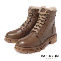 TINO BELLINI 貝里尼 真皮綁帶毛絨極保暖雪靴FWMV019-6(咖色)