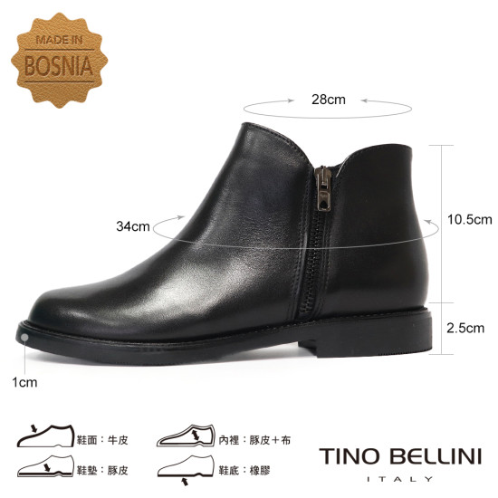 TINO BELLINI 波士尼亞進口 經典素面 平底短靴 FWMV025-1(黑色)