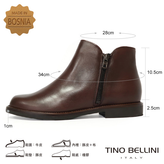 TINO BELLINI 波士尼亞進口 經典素面 平底短靴 FWMV025-6(咖色)