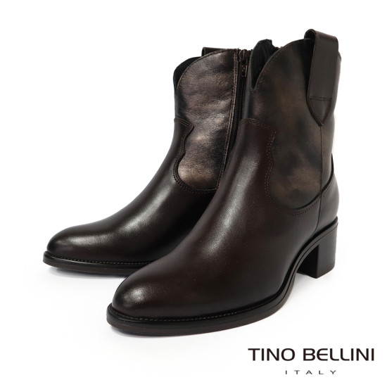 TINO BELLINI 阿爾巴尼亞進口 帥氣牛仔風 短筒 粗跟 FWOV028-6(咖色)