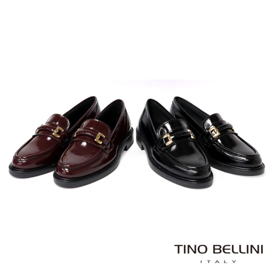 TINO BELLINI 貝里尼 義大利進口 金屬扣飾亮面皮革樂福鞋FYLT055-A(酒紅色)