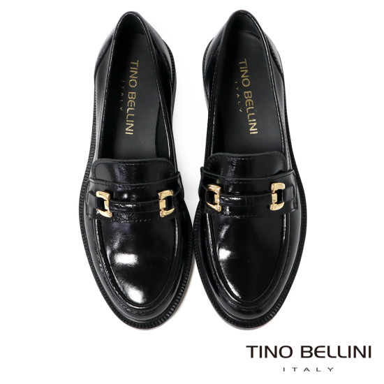 TINO BELLINI 貝里尼 義大利進口 金屬扣飾亮面皮革樂福鞋FYLT055-1(黑色)