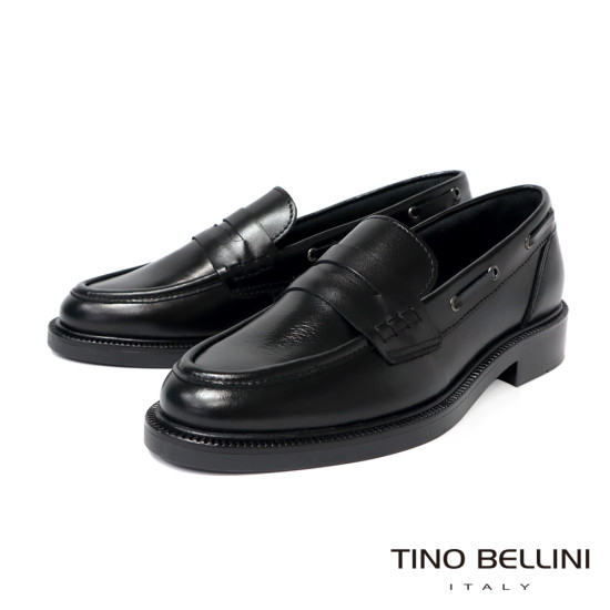 TINO BELLINI 貝里尼 義大利進口 側飾帶造型休閒低跟樂福鞋FYLT056-1(黑色)