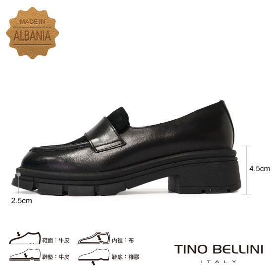 TINO BELLINI 貝里尼 阿爾巴尼亞進口 經典黑 厚底皮革樂福鞋FYLT058-1(黑色)