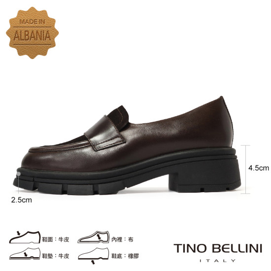 TINO BELLINI 貝里尼 阿爾巴尼亞進口 經典黑 厚底皮革樂福鞋FYLT058-6(咖色)