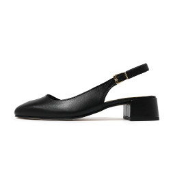 TINO BELLINI 義大利進口真皮法式後繫帶後空低跟鞋FS1T010-1(黑色)