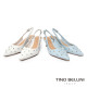 TINO BELLINI 貝里尼 巴西進口個性鉚釘尖頭後扣帶中高跟鞋FS1T011-4(藍色)