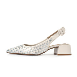 TINO BELLINI 巴西進口真皮尖頭編織造型高跟鞋FS1T013-D(銀色)