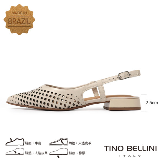 TINO BELLINI 貝里尼 巴西進口氣質鏤空雕刻透氣低跟鞋FS1T015-0(白色)