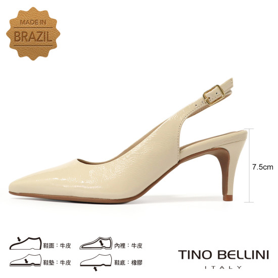 TINO BELLINI 貝里尼 巴西進口 優雅亮面漆皮後空尖頭細高跟鞋 FS2T013-R(米色)
