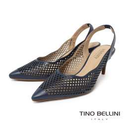 TINO BELLINI 貝里尼 巴西進口 鏤空雕花編織設計尖頭露跟鞋 FS2V003-4(藍色)
