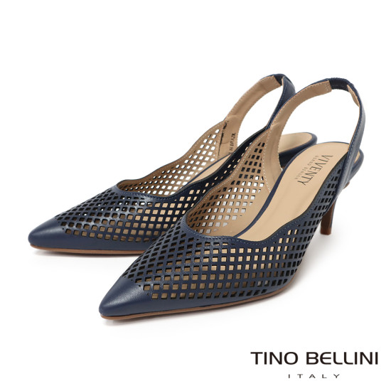 TINO BELLINI 貝里尼 巴西進口 鏤空雕花編織設計尖頭露跟鞋 FS2V003-4(藍色)