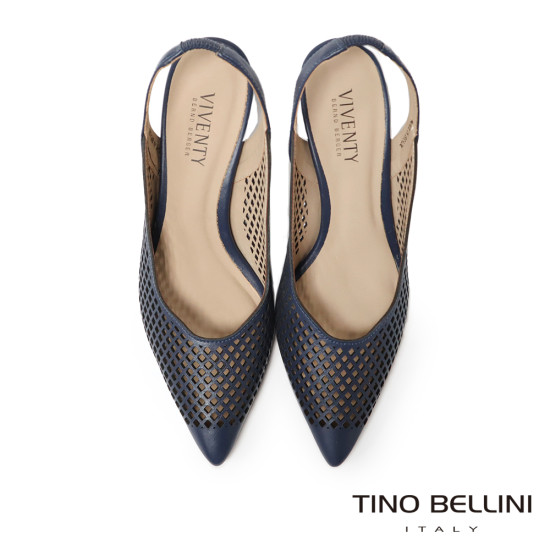TINO BELLINI 貝里尼 巴西進口 鏤空雕花編織設計尖頭露跟鞋 FS2V003-4(藍色)
