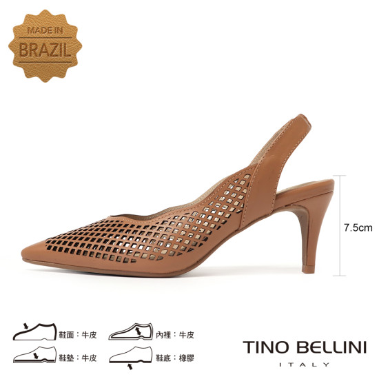 TINO BELLINI 貝里尼 巴西進口 鏤空雕花編織設計尖頭露跟鞋 FS2V003-9(駝色)