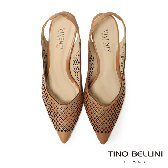 TINO BELLINI 貝里尼 巴西進口 鏤空雕花編織設計尖頭露跟鞋 FS2V003-9(駝色)