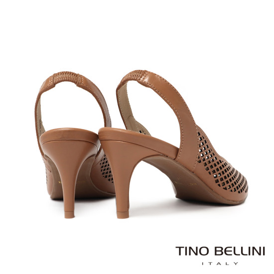 TINO BELLINI 貝里尼 巴西進口 鏤空雕花編織設計尖頭露跟鞋 FS2V003-9(駝色)