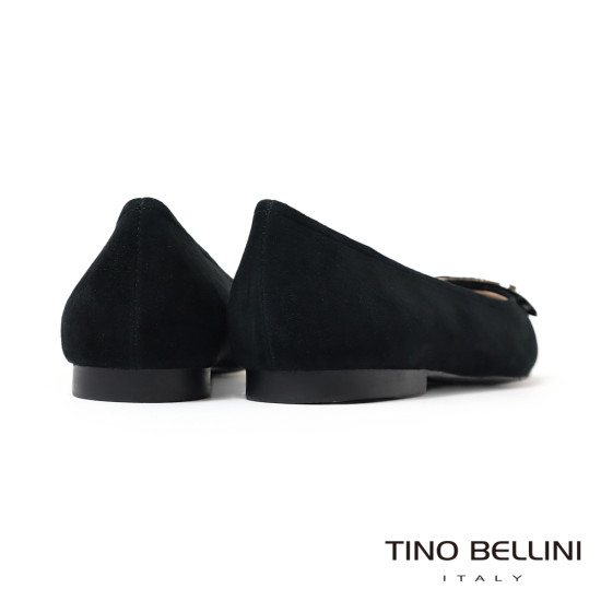 TINO BELLINI 貝里尼 進口羊皮簡約方型飾釦娃娃鞋芭蕾舞鞋FSBV026-1(黑色)
