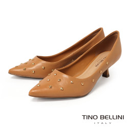TINO BELLINI 貝里尼 巴西進口個性鉚釘跟鞋FSCT017-9(駝色)
