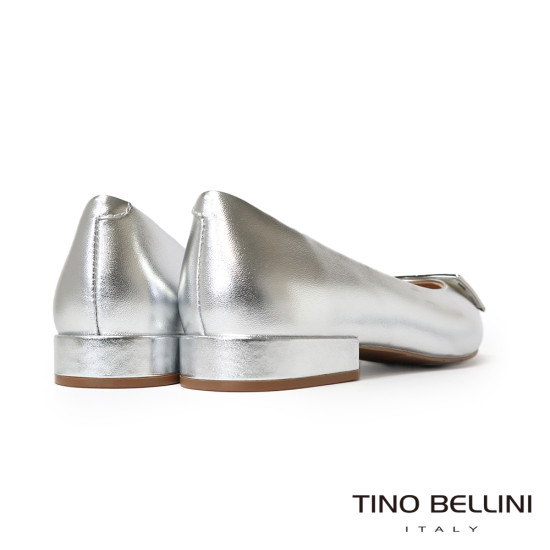 TINO BELLINI 貝里尼 進口羊皮尖頭金屬飾釦平底娃娃鞋FSCT020-D(銀色)