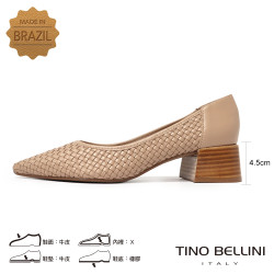 TINO BELLINI 貝里尼 巴西進口真皮尖頭經典編織低跟包鞋FSCV012-3(奶茶色)