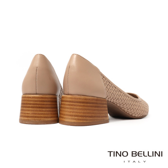 TINO BELLINI 貝里尼 巴西進口真皮尖頭經典編織低跟包鞋FSCV012-3(奶茶色)