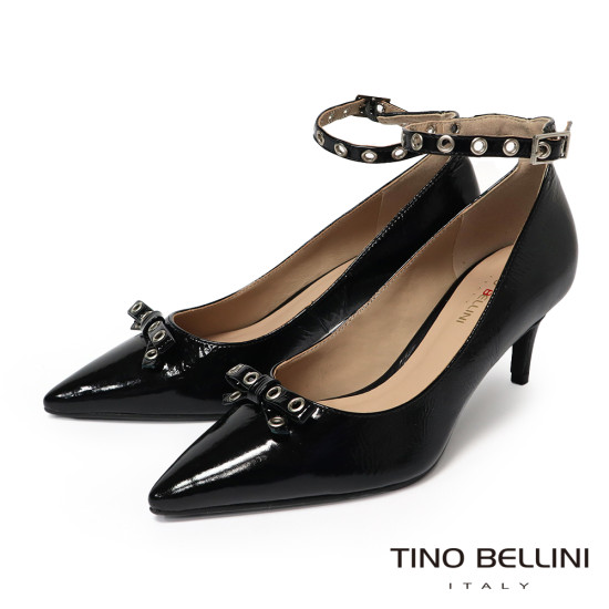 TINO BELLINI 貝里尼 巴西進口 叛逆甜心亮面金屬孔眼扣帶跟鞋 FSDT015-1(黑色)